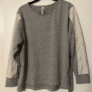 Anthropologie Flora Nikrooz soft gray long sleeve lace top Women XL